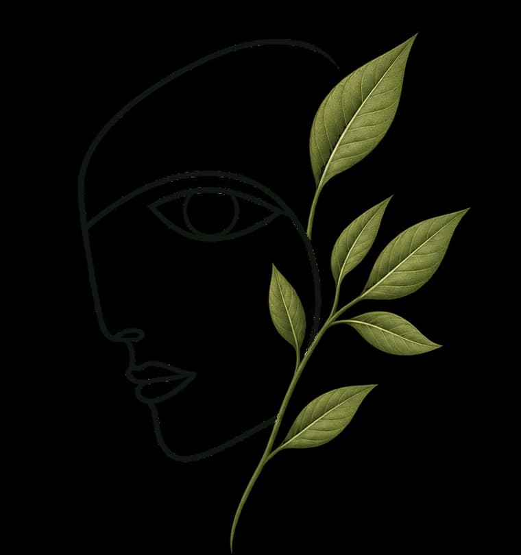 Picasso face and botanical leaf symbol