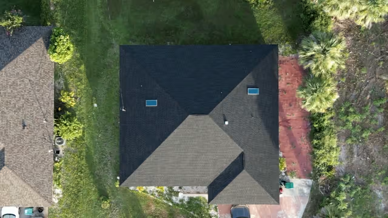 Aerial movement over a landscaped residential property